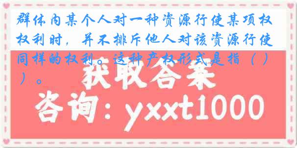 群体内某个人对一种资源行使某项权利时，并不排斥他人对该资源行使同样的权利。这种产权形式是指（ ）。