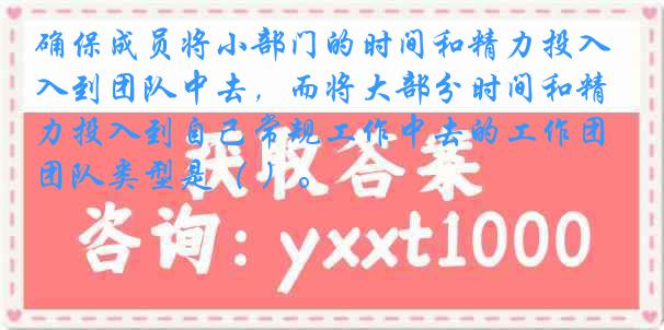 确保成员将小部门的时间和精力投入到团队中去，而将大部分时间和精力投入到自己常规工作中去的工作团队类型是（ ）。
