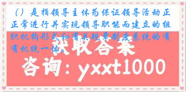 （）是指领导主体为保证领导活动正常进行并实现领导职能而建立的组织机构形式和有关规章制度系统的有机统一体。