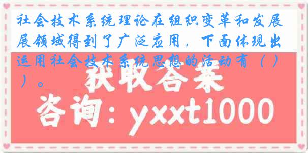 社会技术系统理论在组织变革和发展领域得到了广泛应用，下面体现出运用社会技术系统思想的活动有（ ）。